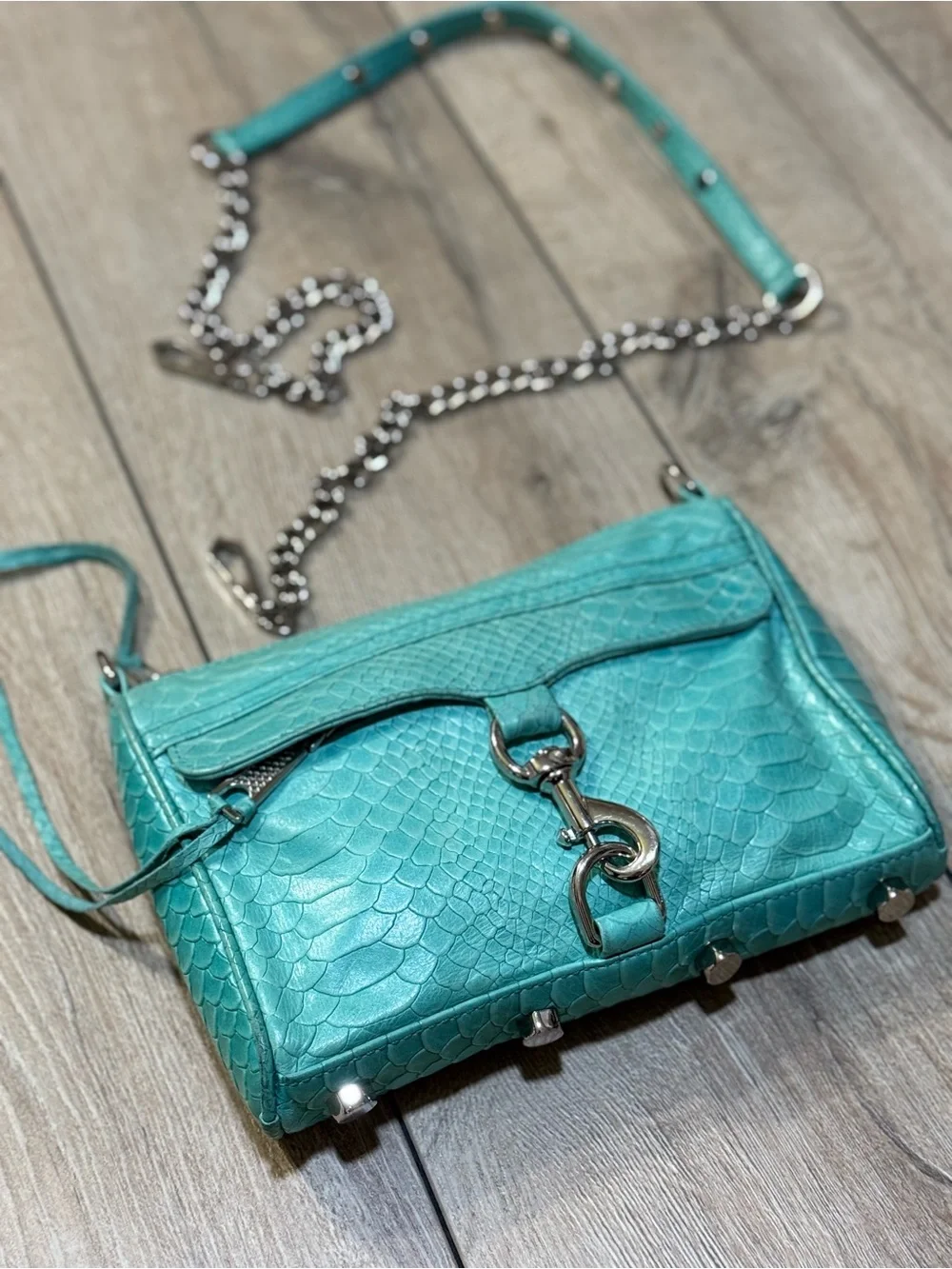 Rebecca Minkoff Mini M.A.C. Turquoise Python Embossed Leather Crossbody Bag